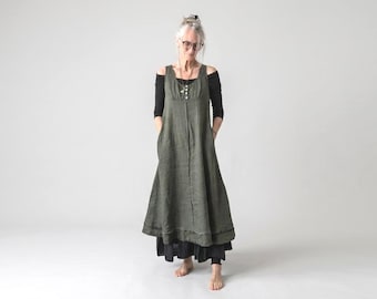 New - Apron 'Hester' Dress /  Handmade 100% Linen / Breathe Clothing