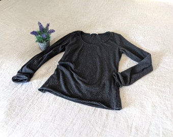 Long Sleeve Tee / Sale - Rolled Edge 'Lisbon' Natural Cotton TShirt / Made by Hand - Breathe Clothing