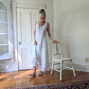Apron &#39;Hester&#39; Dress / White 100% Linen / Only 1 Remaining / Handmade / Breathe Clothing