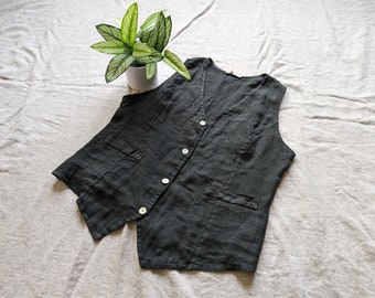 NEW - Linen Vest 'ELM' Waistcoat / 3 Earth Tone Colors / Breathe Clothing USA