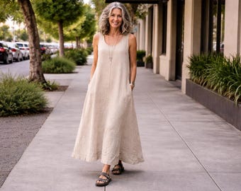 NEW - Custom Handmade Linen Apron 'ZOE' Linen Dress /  Made by Hand - Breathe Clothing USA