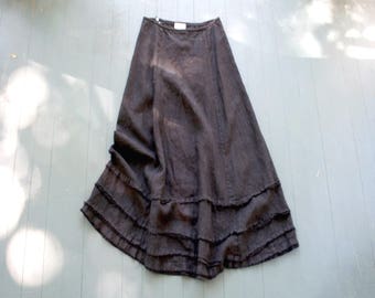 New - Linen Skirt / Handmade European Linen Long Raw Edge 'Helena'  Skirt / Made by Hand - Breathe Clothing USA