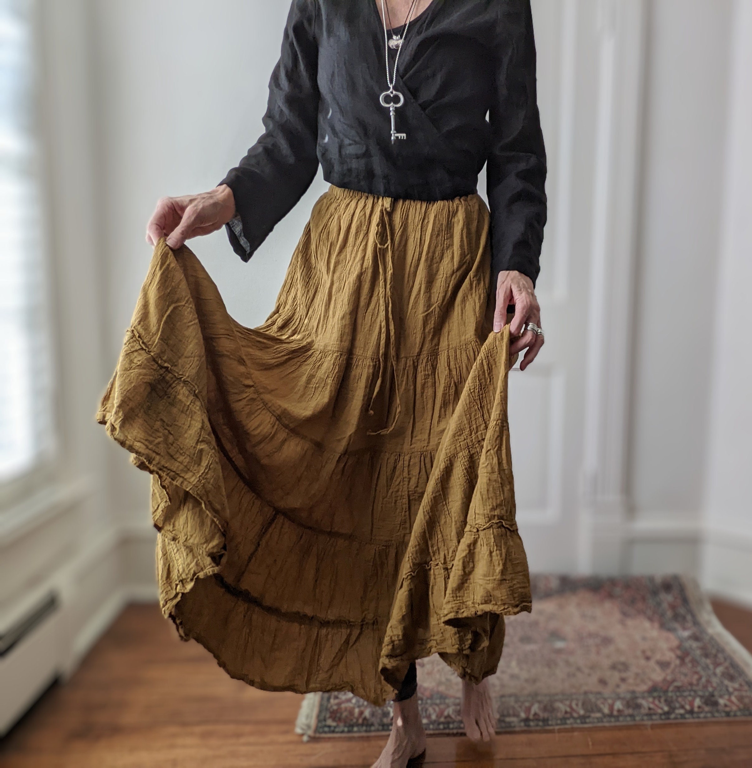 Cotton Gypsy Skirt / 'Tralee' Tiered Petticoat / 4 Earth Tone