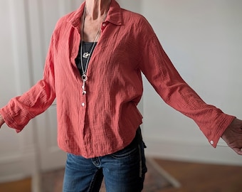Cotton Gauze Button Blouse: 4 Season Shirt - Only 2 Left / Breathe Clothing USA