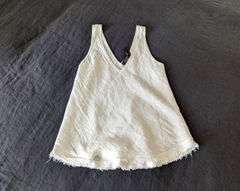 NEW Sale - Linen Tank Raw Edge /Small White Bias Cut Layering 'Sam' Cami Top / Handmade by Breathe Clothing