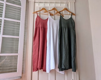 NEW - Linen Slip dress / 3 Earth Tone Colors / "Pearl" Gown / Breathe Clothing USA