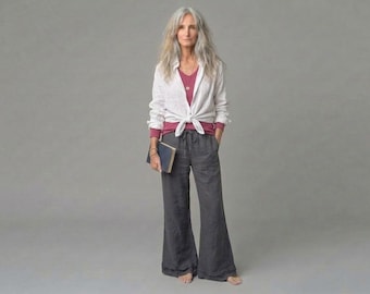 New -  Linen Shirt: 'Cash'  Menswear Button Tunic / Made In Italy