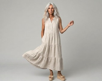 Linen Tiered Dress / Sleeveless "Vivaldi" Dress / by Breathe Clothing