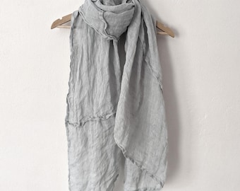 Linen Scarf / Asymmetric Seam 100% Linen 'Willow' Shawl / Made by Hand - Breathe Clothing