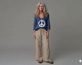 Custom Linen Embellished Tunic (Peace Sign, Star, Heart, Swiss Cross) Top Shirt / Custom Handmade - Breathe Clothing