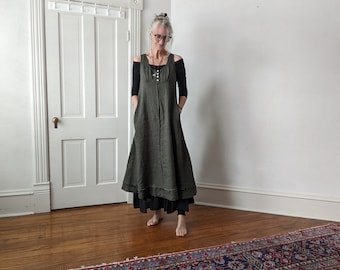 SALE - 100% Linen Apron 'Hester' Dress / In Stock 4 Earth Tone Colors / Handmade / Breathe Clothing USA