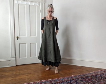 New - Apron 'Hester' Dress /  Handmade 100% Linen / Breathe Clothing