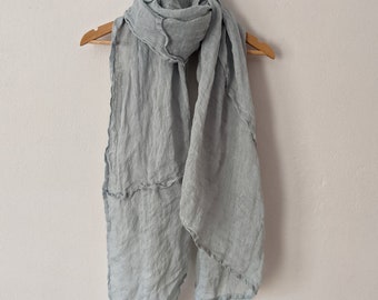 NEW - Linen Scarf/ Asymmetric Seam 100% Linen 'Willow' Shawl / Made by Hand - Breathe Clothing USA