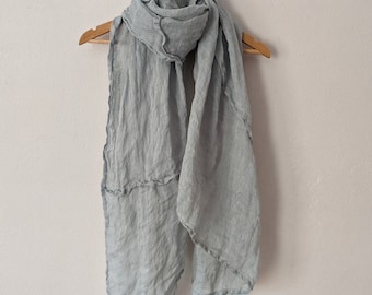 NEW - Linen Scarf/ Asymmetric Seam 100% Linen 'Willow' Shawl / Made by Hand - Breathe Clothing USA