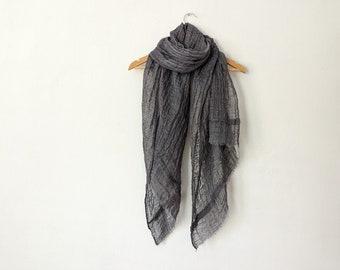 Linen Raw Edge Pleated 'Glasgow' Scarf / Made by Hand - Breathe Clothing