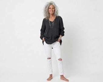 Handmade Linen Tunic Top: Asymmetric Seam 'Alice' Shirt