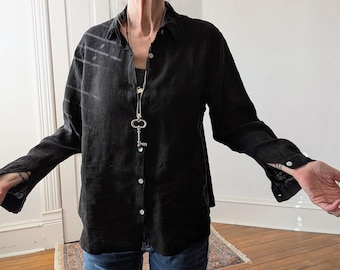New - Women's Linen Shirt / Button 'Cash' Tunic / Charcoal or Black / by Breathe Clothing