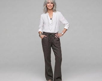 Handcrafted Pants / In-Stock S-M Charcoal Linen "Nissi Beach" Pants /  Breathe Clothing