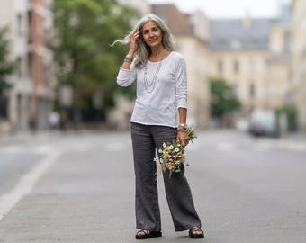 Handcrafted Pants / In-Stock S-M Charcoal Linen "Nissi Beach" Pants /  Breathe Clothing