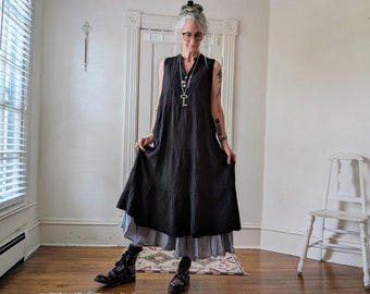 Linen Dresses / Sleeveless "Vivaldi" Dress / Long Tiered Dress / by Breathe Clothing