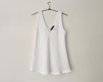 Handmade Linen Tank Top: White Raw Edge Cami