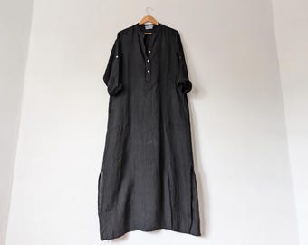 NEW - Black Linen Caftan / Sale - Lounge Beach Cover-Up Dress / Made in Italy - Breathe Clothing USA