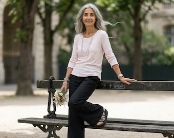 Handmade Linen Pants / Natural 'Hepburn' Palazzo Pants / Made by Hand - Breathe Clothing