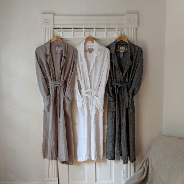 Mens Robe / Natural "Raj" 100% Linen Robe / SALE -  In Stock & Ready to Ship / Made by Hand - Breathe Clothing USA