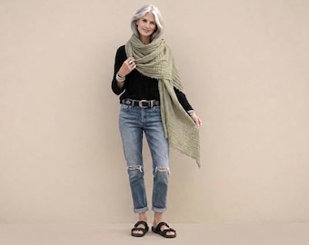 100% Linen Wrap /Oversized Shawl Handloomed / Earth Tone Colors / Made by Hand - Breathe Clothing