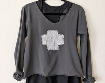 Handmade TShirt 'Swiss Cross' (or Star, Heart ) Cotton Tee Top /  / Breathe Clothing