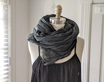 SALE -  Hand Dyed Linen Scarf / 9 Earth Tone Colors / Handloomed Washed Linen / Made by Hand - Breathe Clothing USA