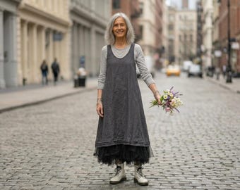 NEW - Custom Handmade Linen Apron 'ZOE' Linen Dress /  Made by Hand - Breathe Clothing USA