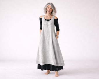 New - Apron 'Hester' Dress /  Handmade 100% Linen / Breathe Clothing