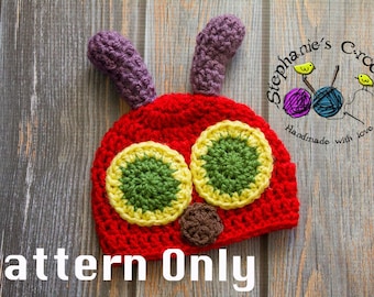 Crochet PATTERN, Hungry Caterpillar hat Photo Prop Set, Photography Prop Pattern, caterpillar crochet pattern, halloween hat crochet pattern