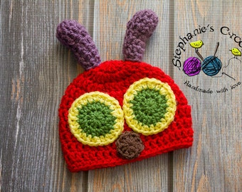 Crochet Newborn baby Hungry Caterpillar Hat, PHOTO PROP, Hungry Caterpillar beanie-Made to order