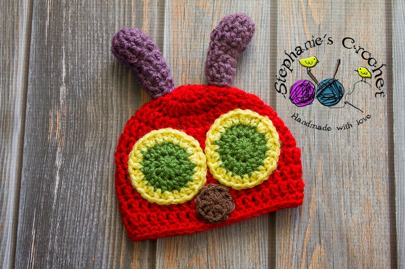 Crochet Newborn baby Hungry Caterpillar Hat, PHOTO PROP, Hungry Caterpillar beanie-Made to order image 1