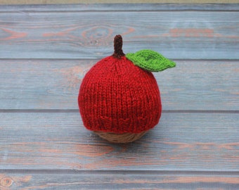 Knit boy/girl apple hat, photography prop, apple beanie, infant boy/girl hat, photo prop, Knitted baby bonnet, knit bonnet-Made to order