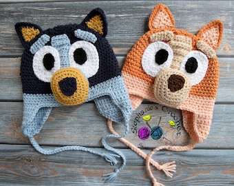 Crochet Blue heeler and red heeler hat, blue heeler costume, red heeler costume, puppy Halloween hat, red and blue heeler crochet hats