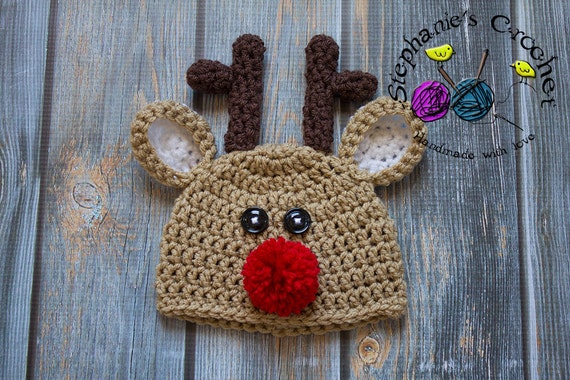 Crochet Baby Reindeer Hat Christmas Hat Crochet Newborn Photo