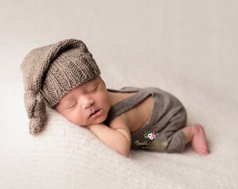 Ready to Ship, Knit Newborn sleep cap, long tail sleep cap, knotted nightcap, PHOTO PROP, girls/boys hat- MADE to order