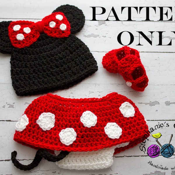 Crochet PATTERN - Nouveau-né à 12 mois Minnie Mouse set Photo Prop Set - Téléchargement instantané PDF - Photographie Prop Pattern