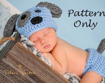 Crochet PATTERN - Puppy dog hat and diaper cover,  Photo Prop Set -Instant Download PDF 100 - Photography Prop Pattern