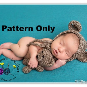 Crochet PATTERN - Bear bonnet and teddy -Instant Download PDF - Photography Prop Pattern