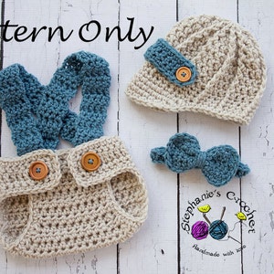 Crochet PATTERN - Newborn Newsboy set Photo Prop Set -Instant Download PDF - Photography Prop Pattern