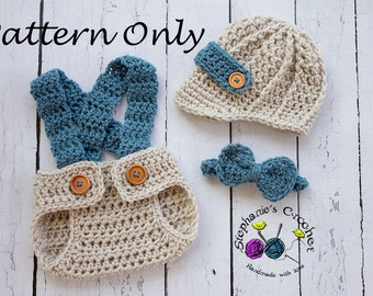 Crochet PATTERN - Newborn Newsboy set Photo Prop Set -Instant Download PDF - Photography Prop Pattern