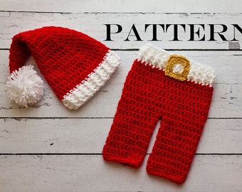 Crochet PATTERN - Christmas Newborn Santa hat and pants set Photo Prop Set -Instant Download PDF - Christmas Photography Prop Pattern