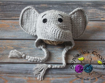 Crochet boy Elephant hat photography prop infant boy hat photo prop crochet baby hat-Made to order