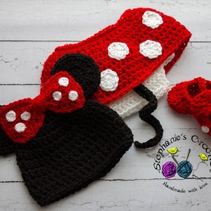 Crochet PATTERN Newborn to 12 months Minnie Mouse set Photo Prop Set Instant Download PDF Photography Prop Pattern image 2