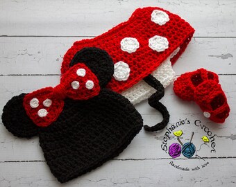 Crochet PATTERN Newborn to 12 Months Minnie Mouse Set Photo Prop