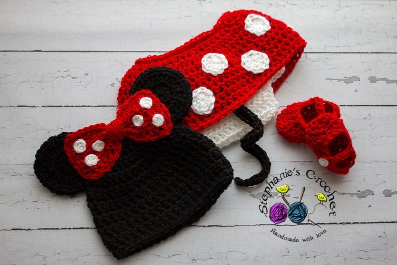 Crochet PATTERN Newborn to 12 months Minnie Mouse set Photo Prop Set Instant Download PDF Photography Prop Pattern image 2